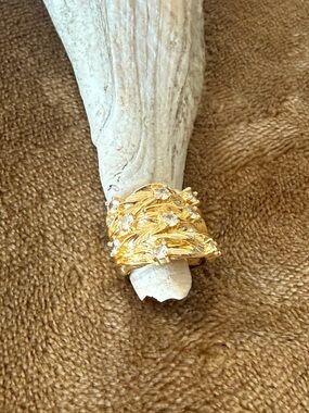 Gold-Tone Leaf Cluster Ring with Clear Stones - Women's Jewelry